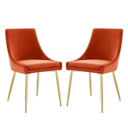 Viremont Velvet Dining Chair Set of 2, Gold & Orange