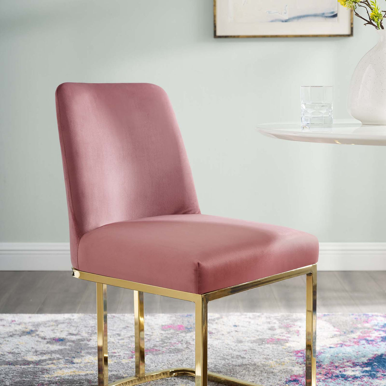Auralis Velvet Dining Chair, Gold & Dusty Rose