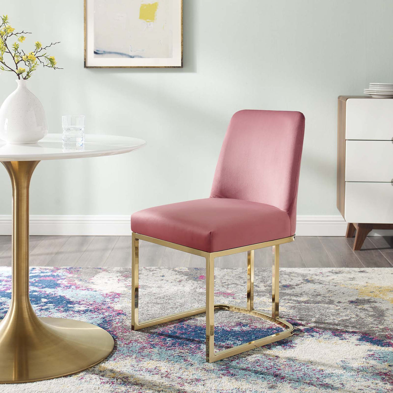 Auralis Velvet Dining Chair, Gold & Dusty Rose