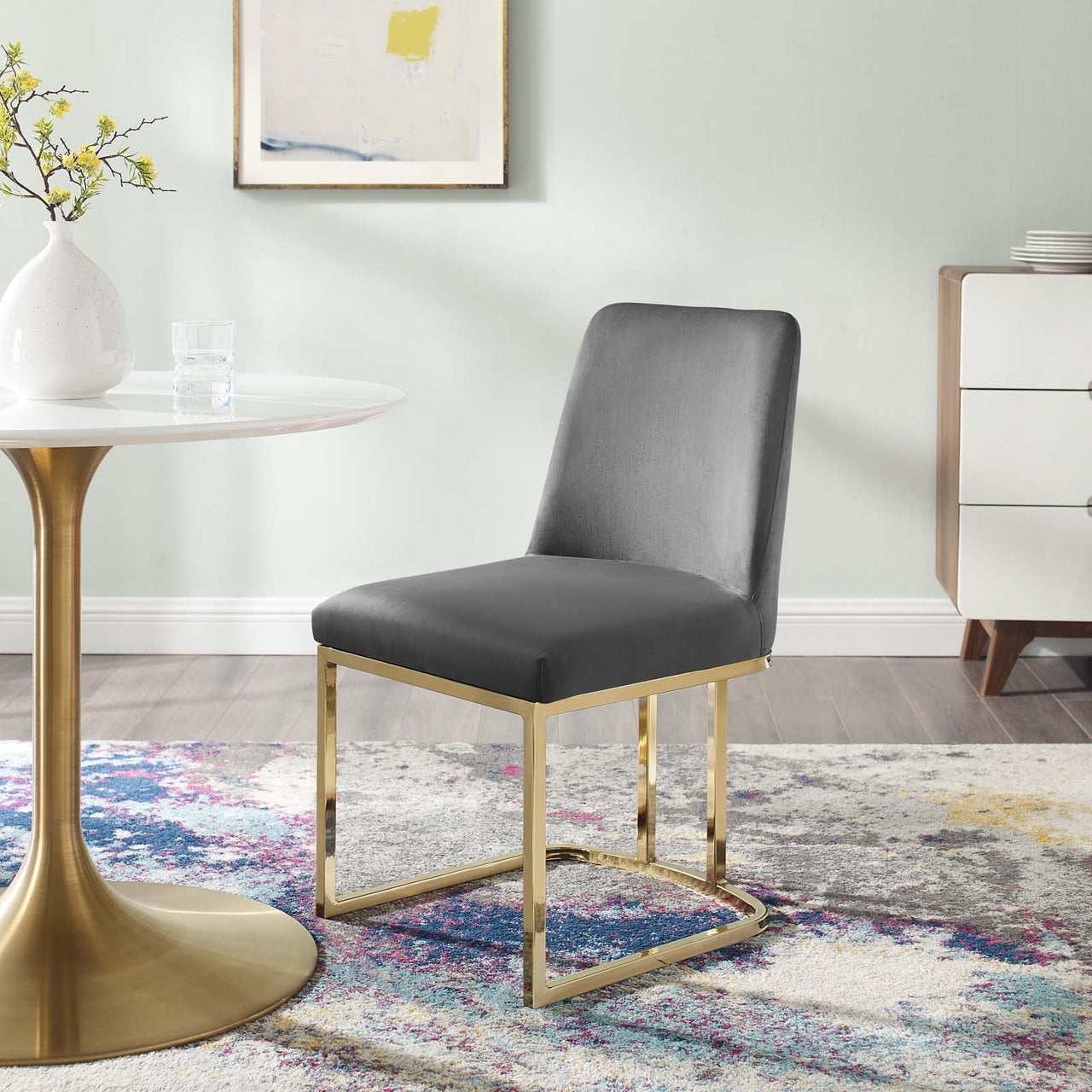 Auralis Velvet Dining Chair, Gold & Gray