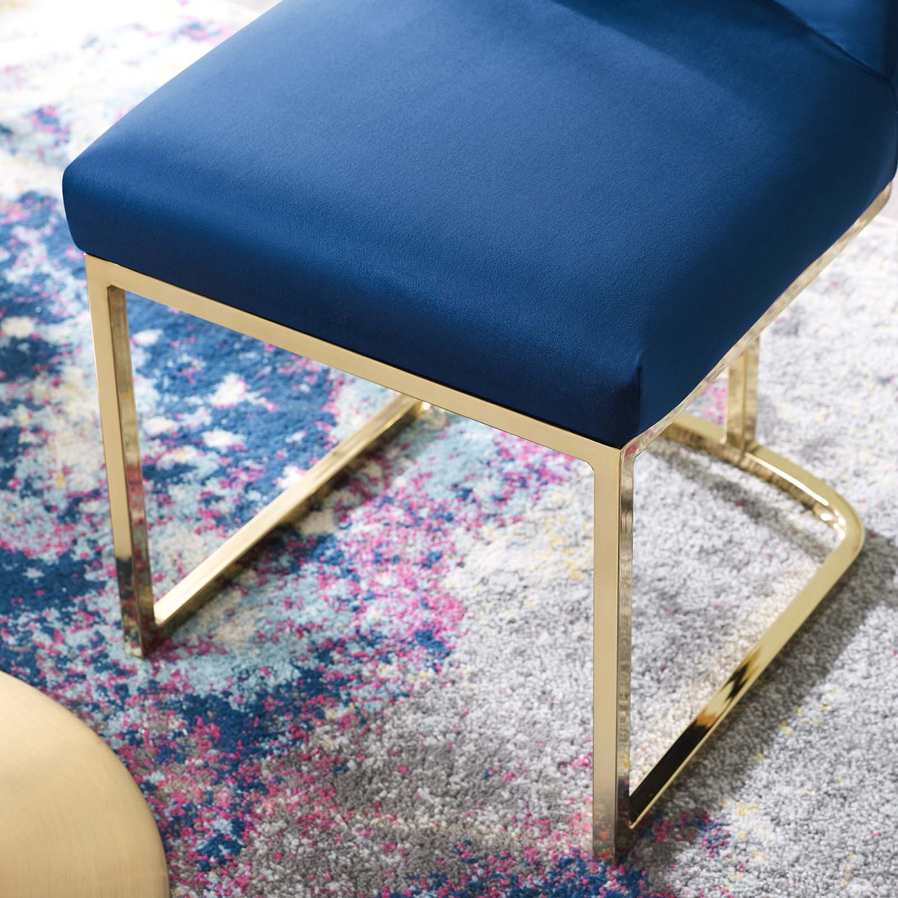 Auralis Velvet Dining Chair, Gold & Navy