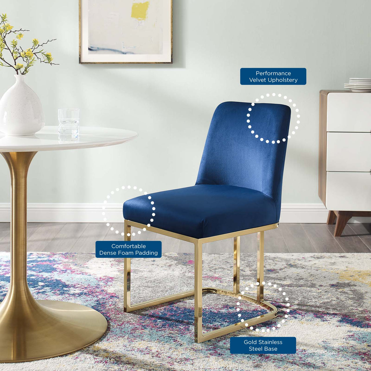Auralis Velvet Dining Chair, Gold & Navy