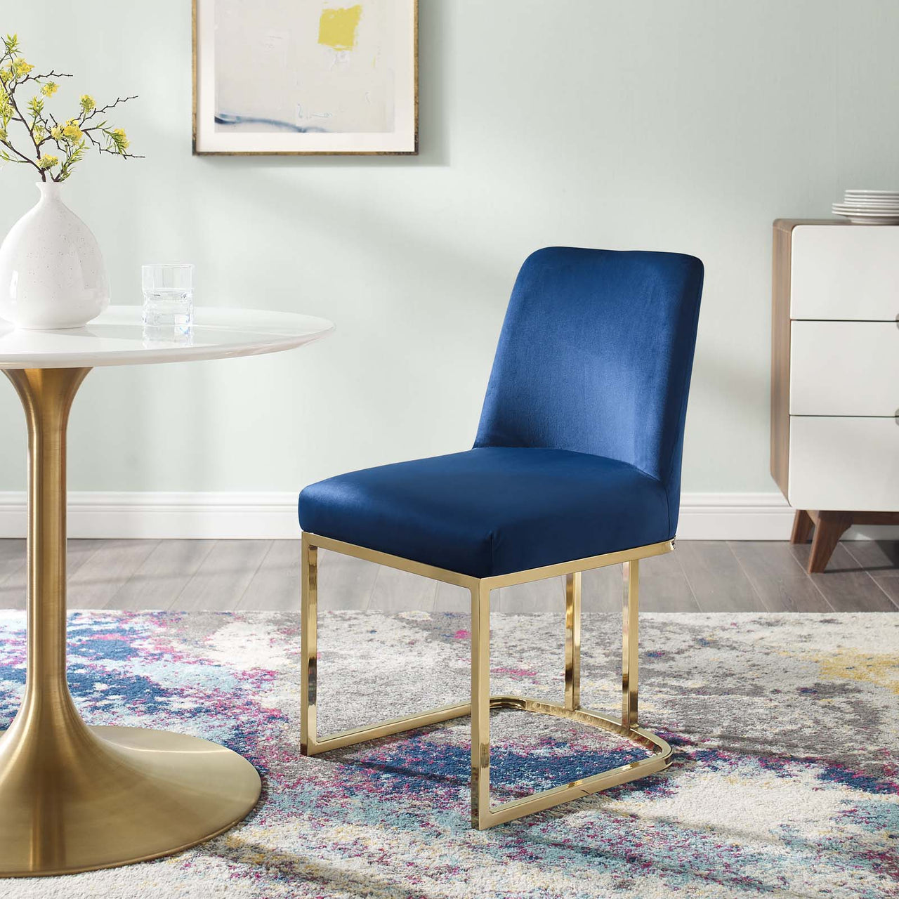 Auralis Velvet Dining Chair, Gold & Navy