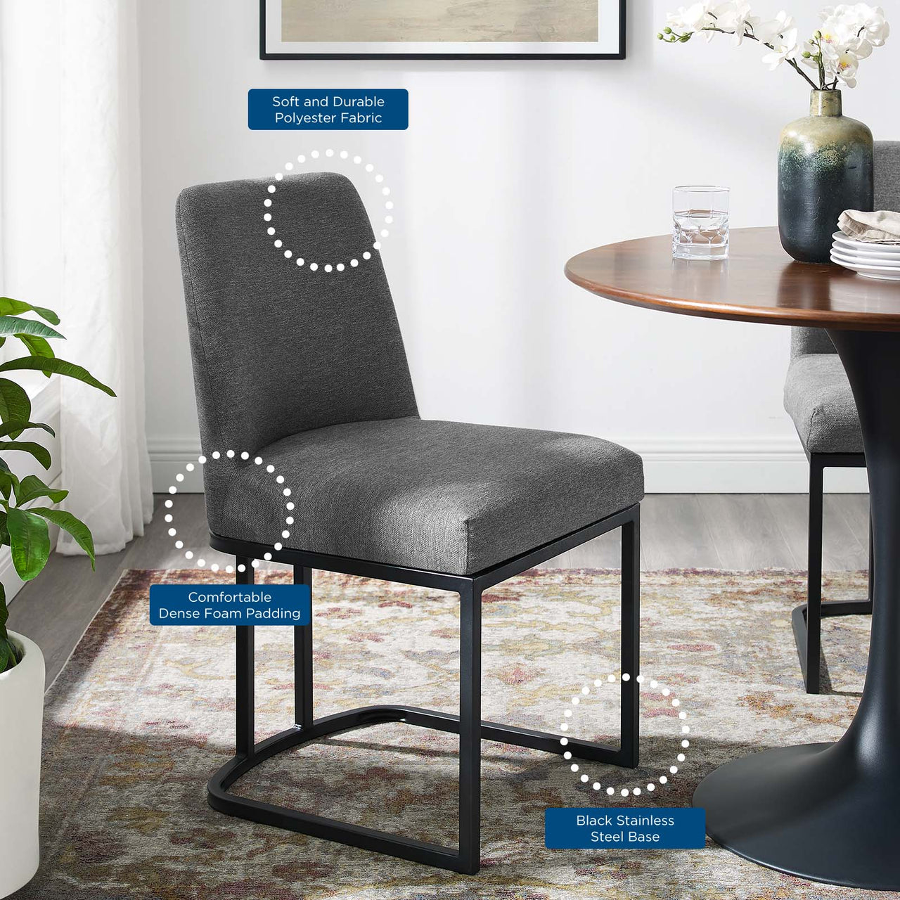 Auralis Fabric Dining Chair, Black & Charcoal
