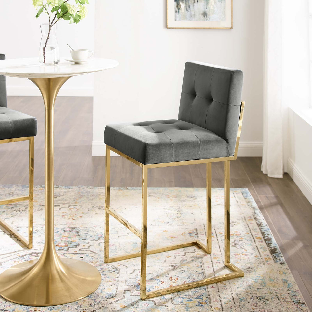 Circuit Upholstered Velvet Bar Stool, Charcoal