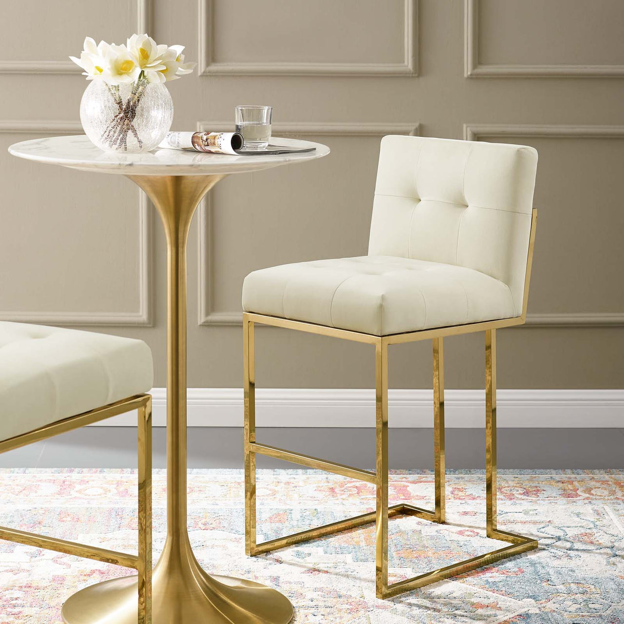 Circuit Upholstered Velvet Bar Stool, Ivory