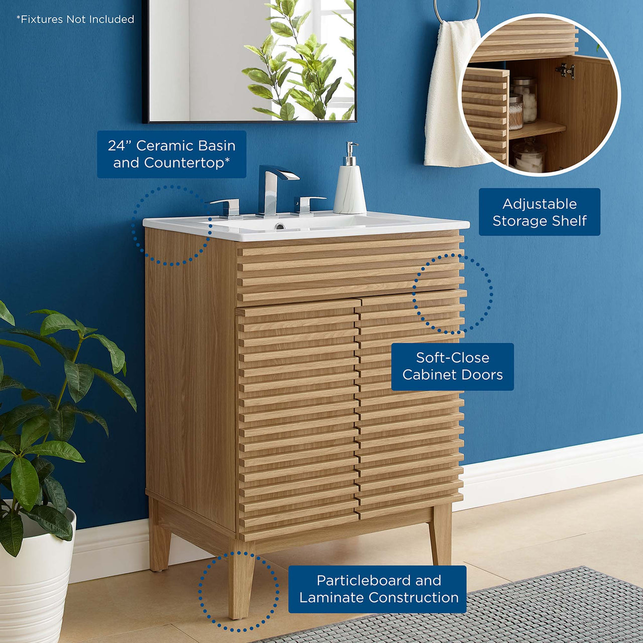 Ventra Vanity Unit, Small, Oak & White