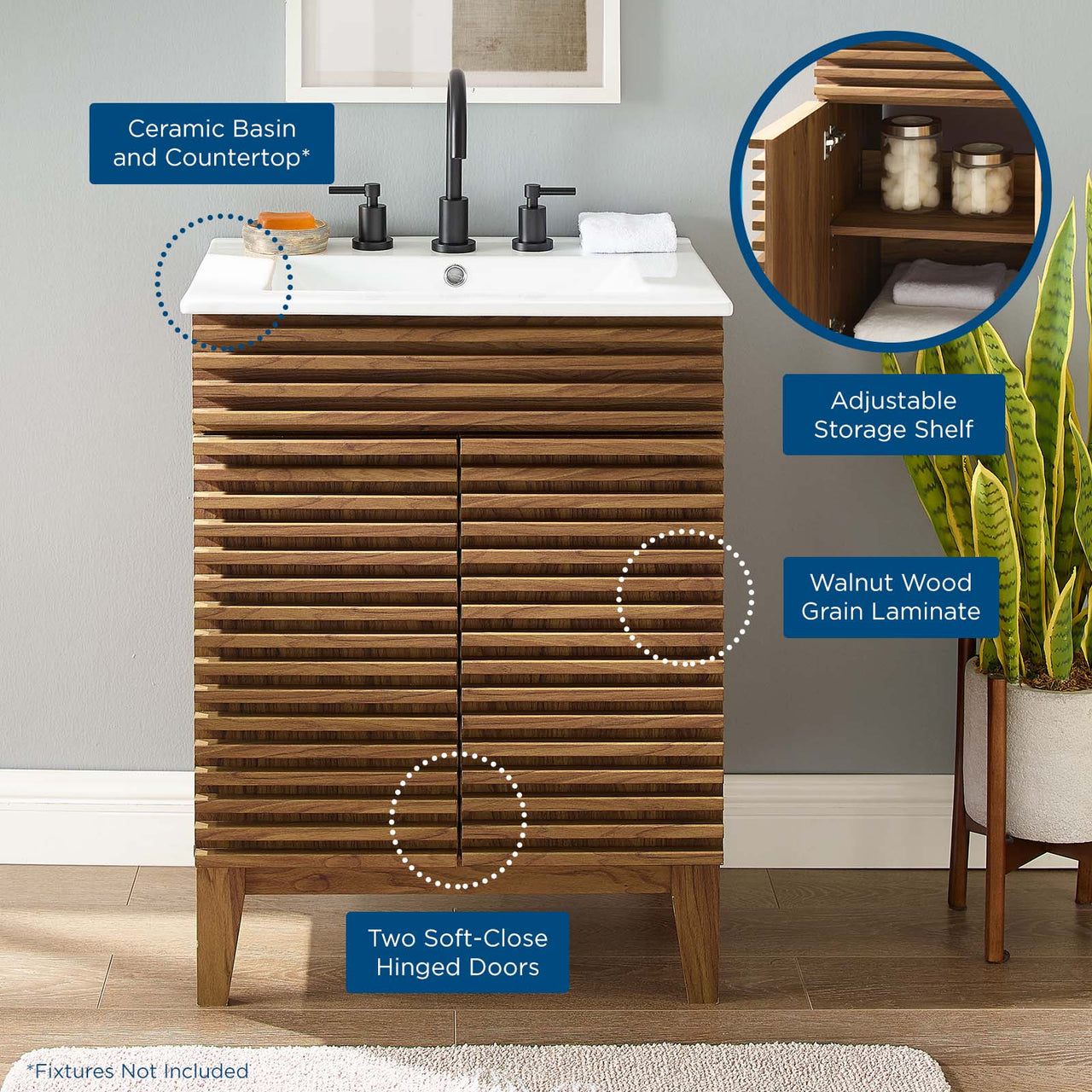 Ventra Vanity Unit, Small, Walnut & White