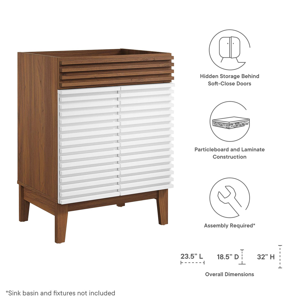 Ventra Vanity Unit, Small, Walnut & White