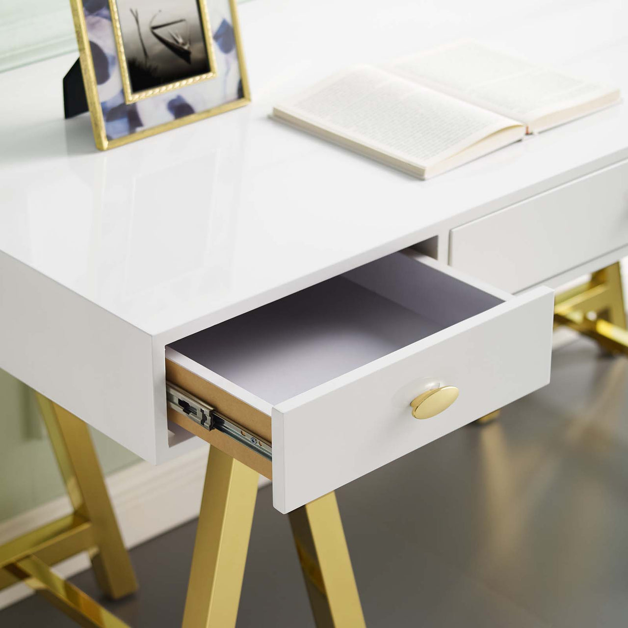 Avaleen Desk, Gold & White
