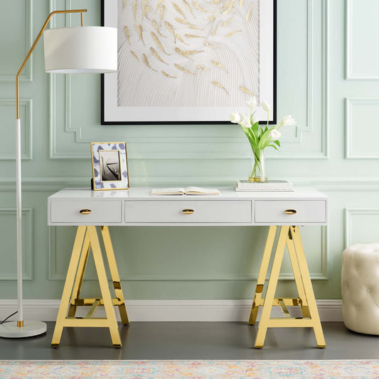 Avaleen Desk, Gold & White