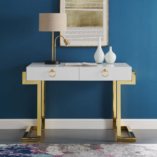 Torvienne Desk, Gold & White