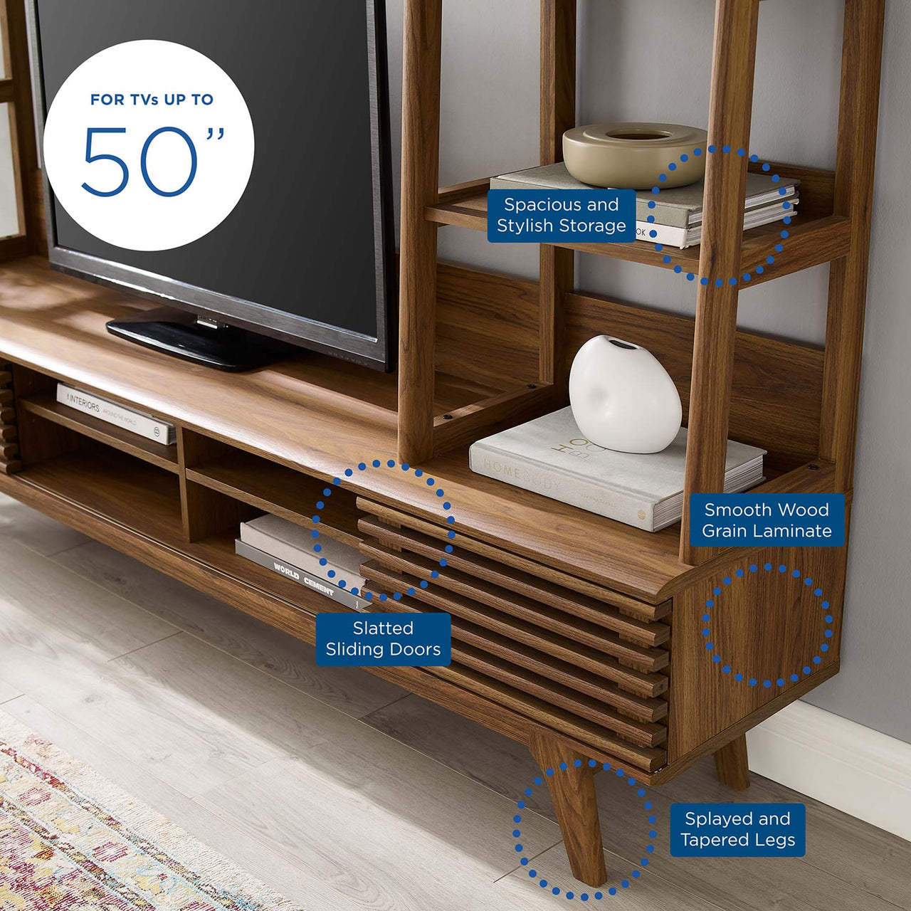 Ventra TV Stand Entertainment Center, Walnut