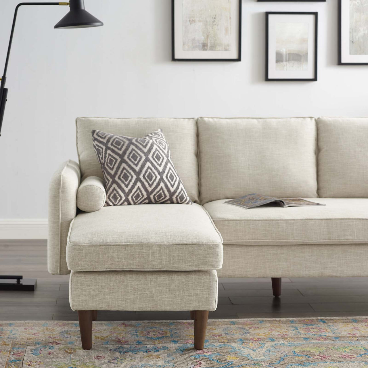 Marindi Plush Reversible Sectional Sofa, Beige