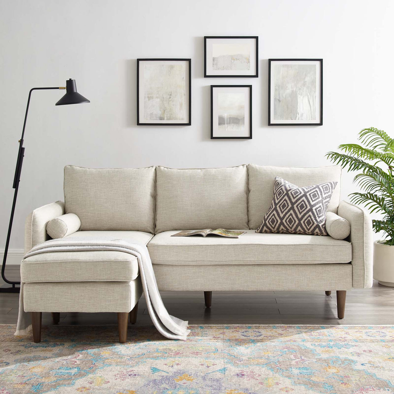 Marindi Plush Reversible Sectional Sofa, Beige