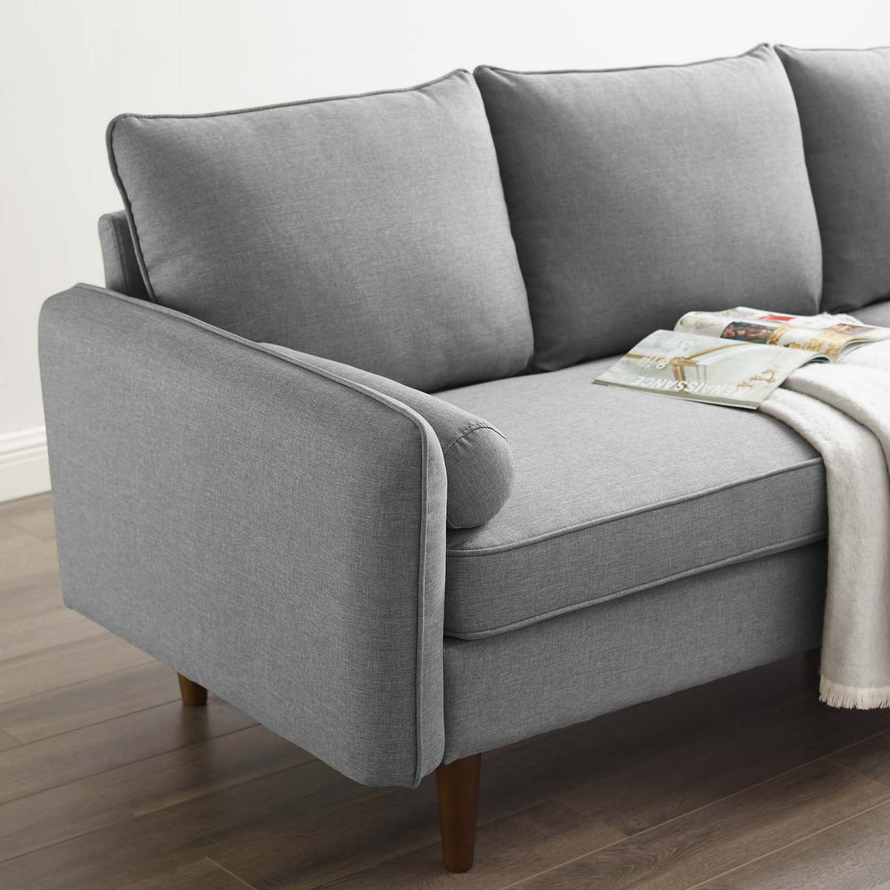 Marindi Plush Reversible Sectional Sofa, Light Gray