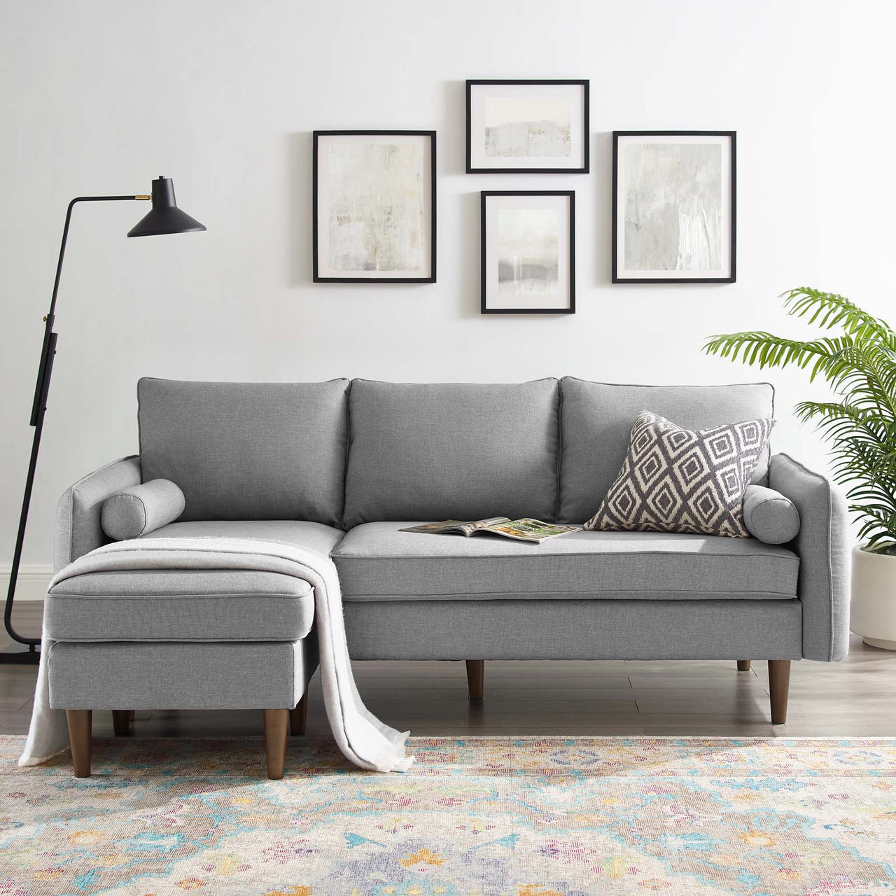 Marindi Plush Reversible Sectional Sofa, Light Gray