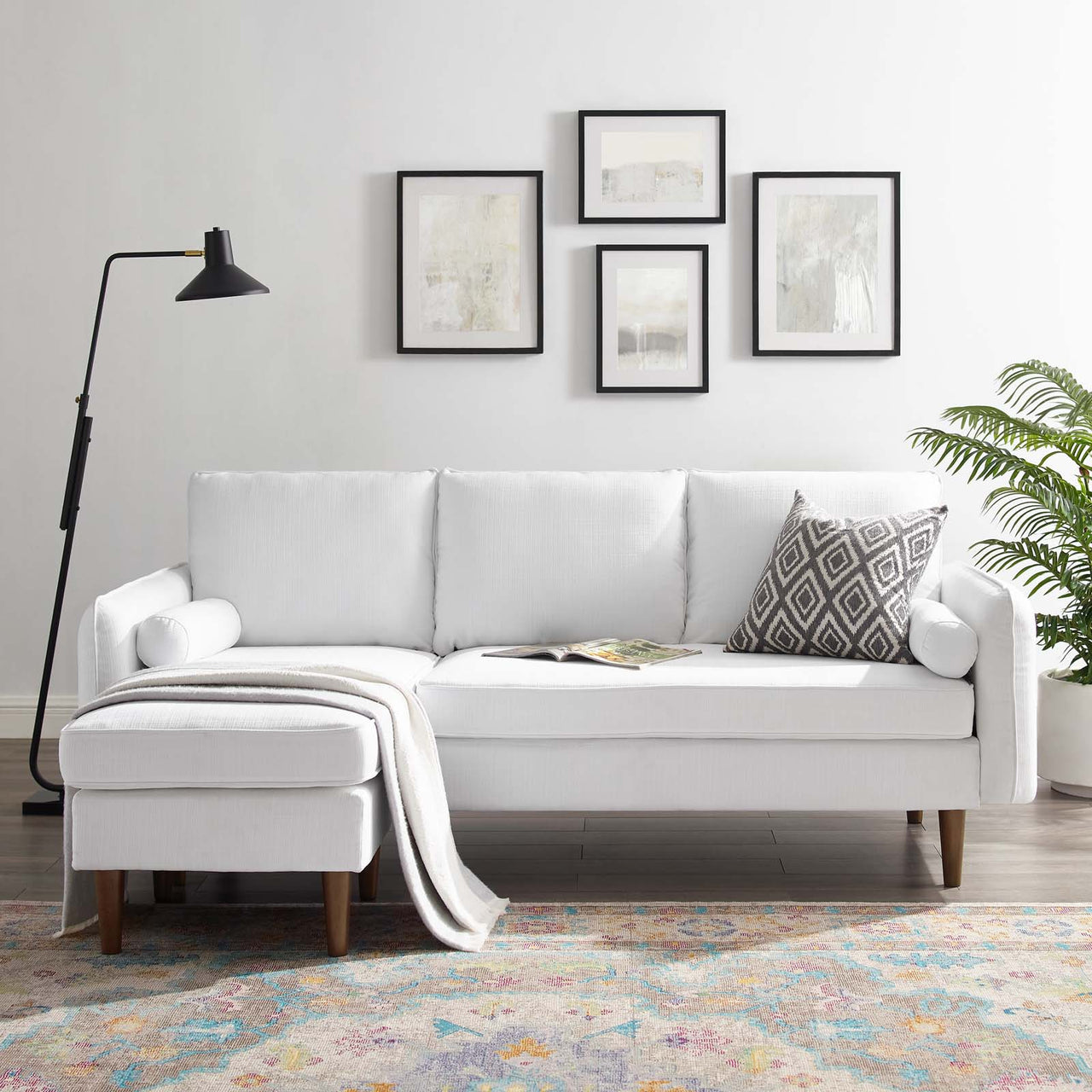 Marindi Plush Reversible Sectional Sofa, White