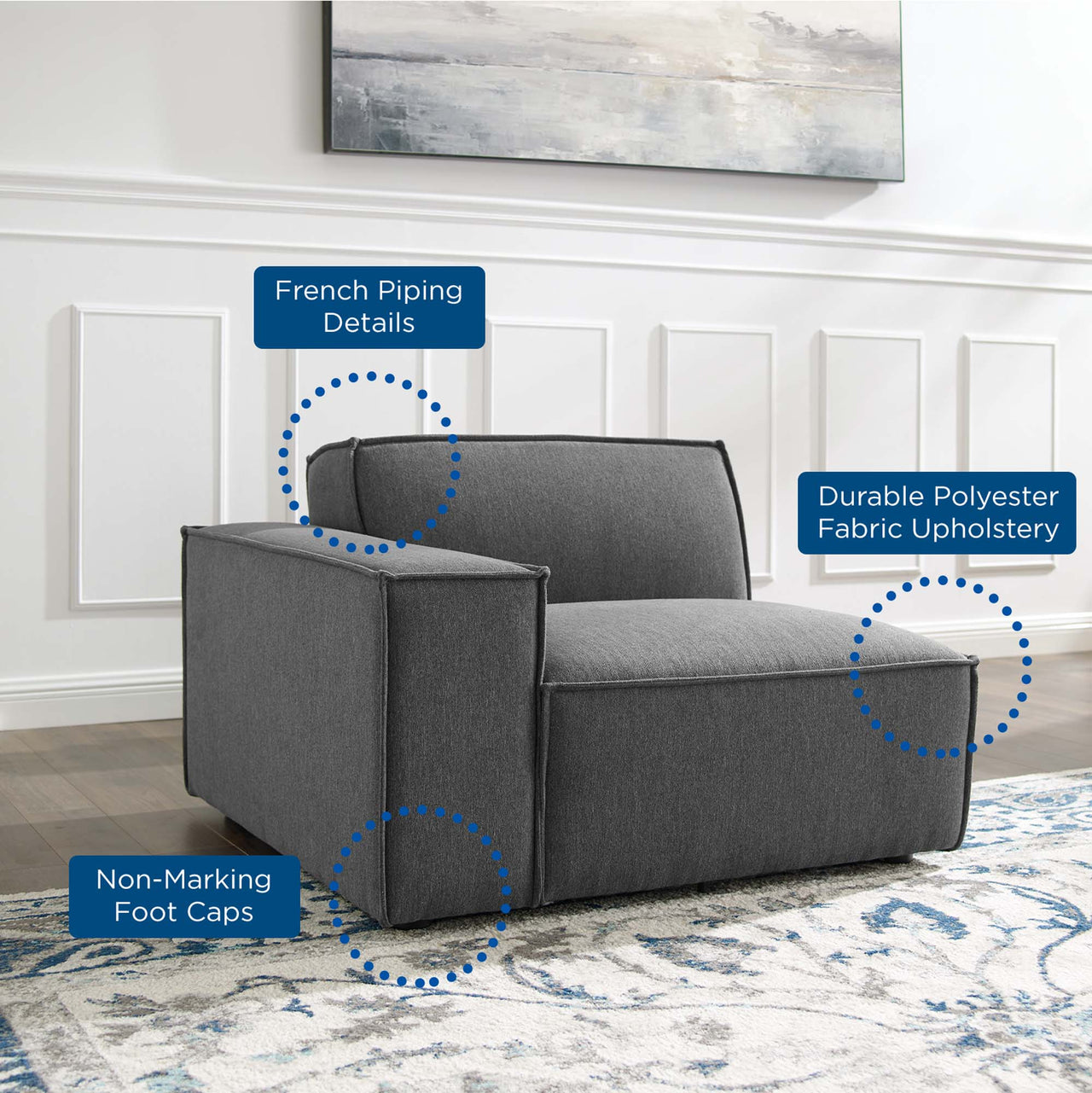 Phoenix Left-Arm Chair | Modular Sectional Component, Charcoal