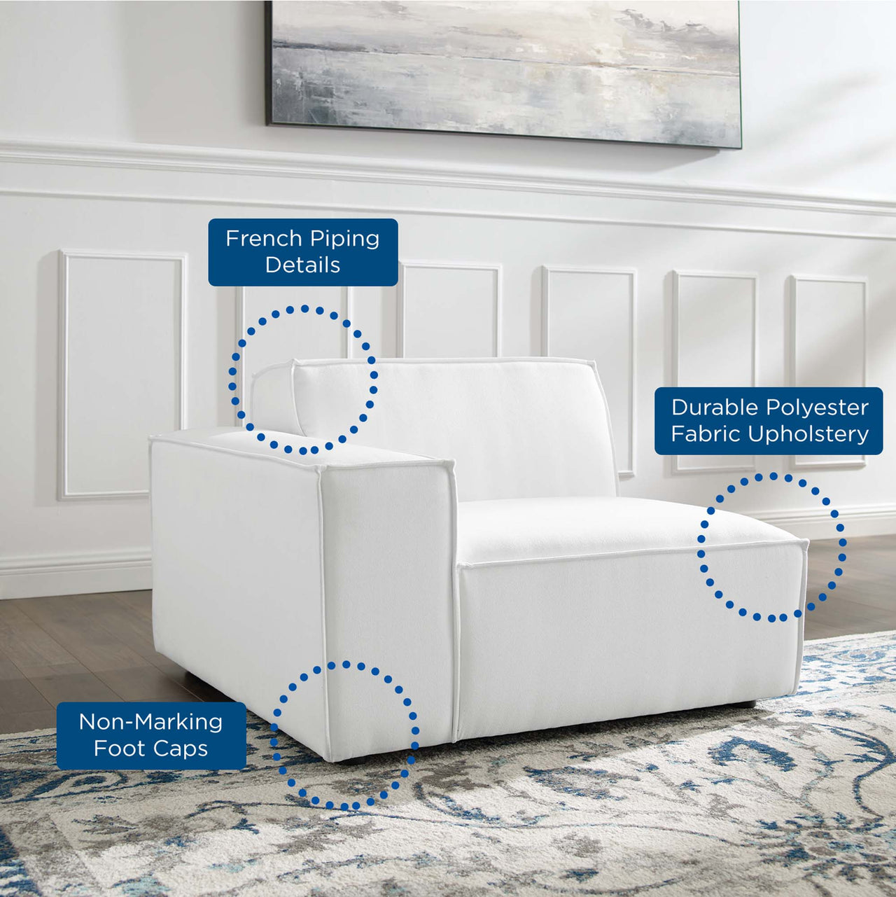 Phoenix Left-Arm Chair | Modular Sectional Component, White