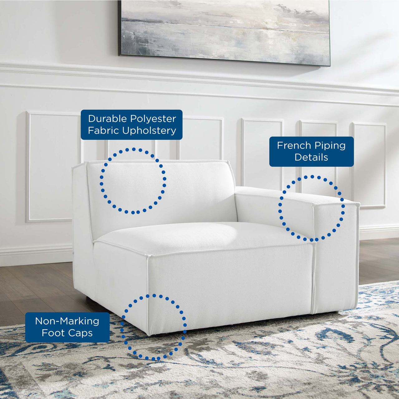 Phoenix Right-Arm Chair | Modular Sectional Component, White