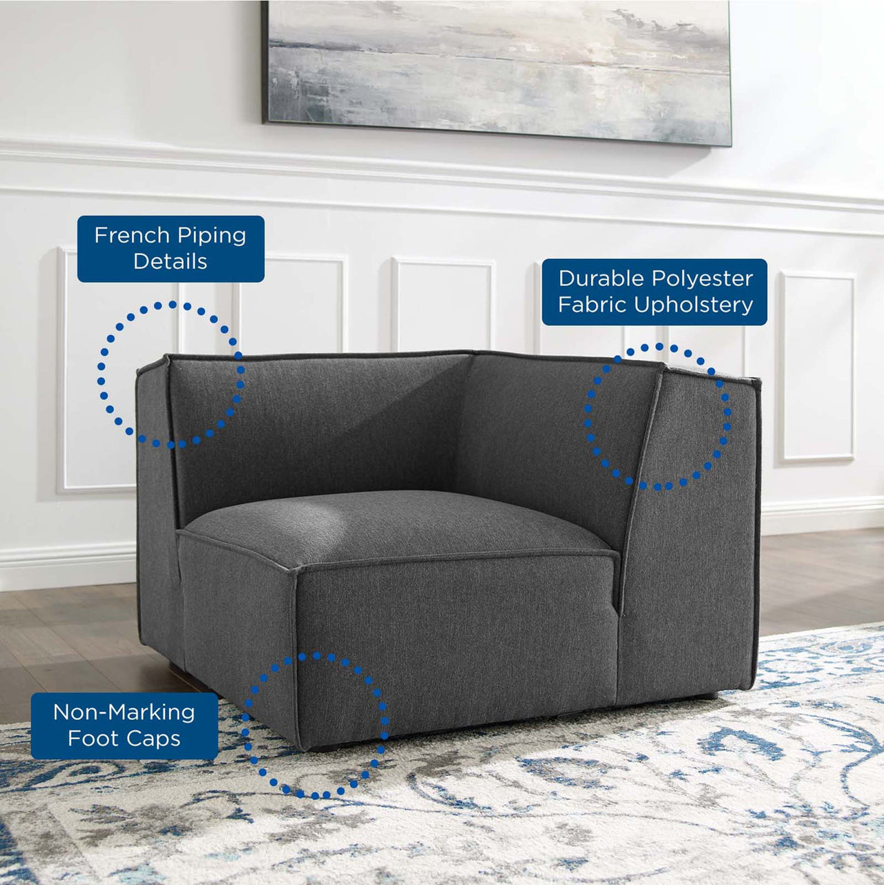 Phoenix Corner Chair | Modular Sectional Component, Charcoal