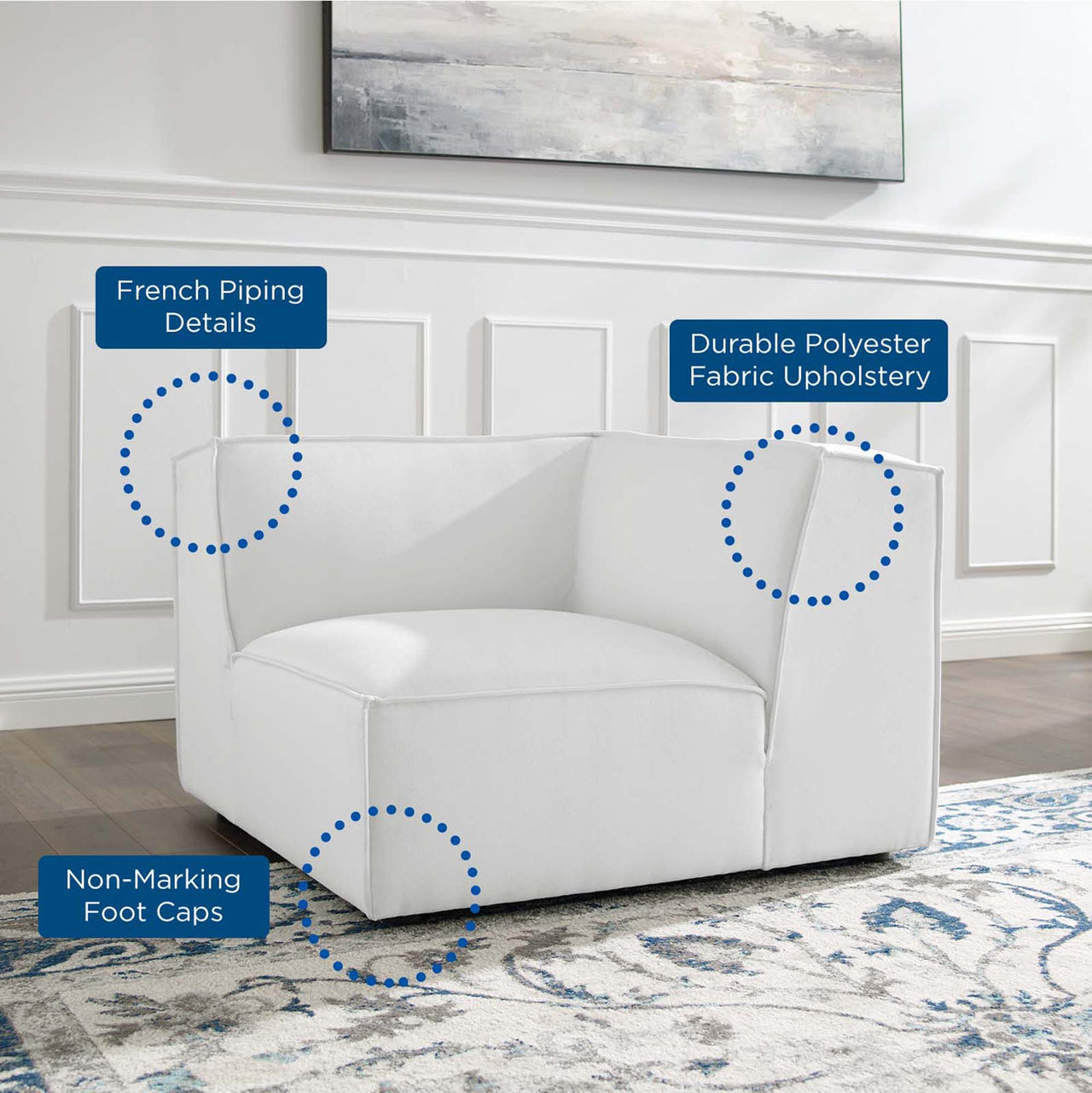 Phoenix Corner Chair | Modular Sectional Component, White