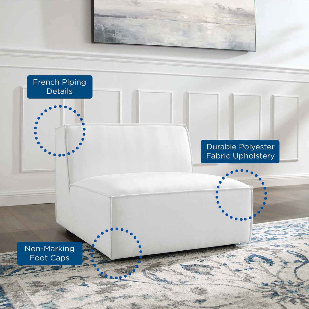 Phoenix Armless Chair | Modular Sectional Component, White