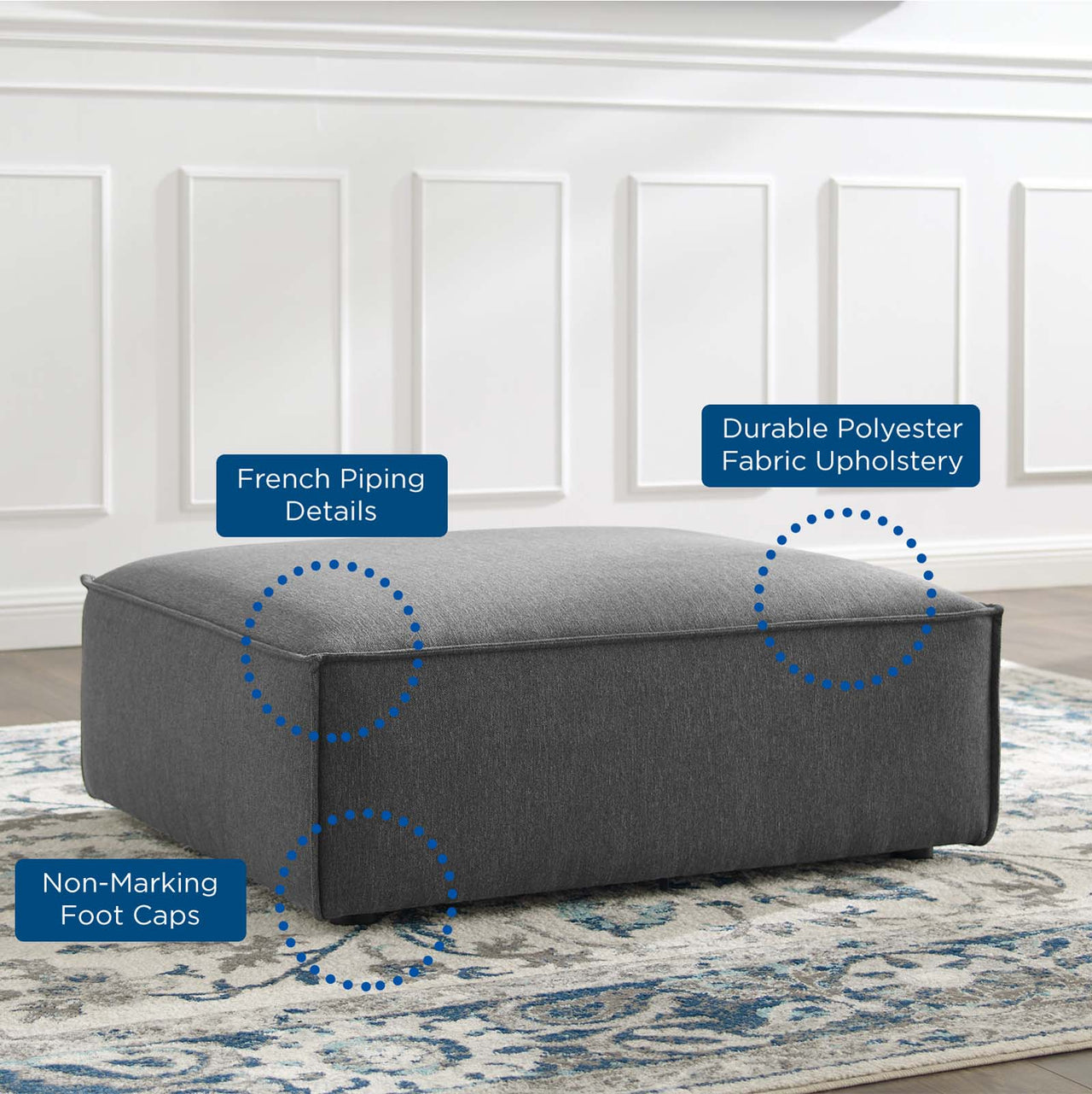 Phoenix Ottoman | Modular Sectional Component, Charcoal