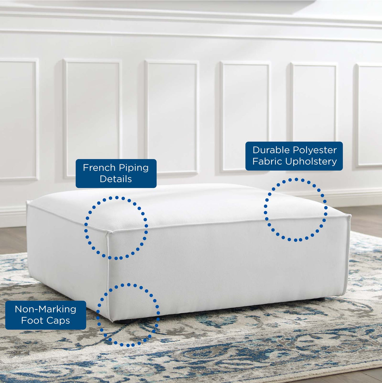 Phoenix Ottoman | Modular Sectional Component, White