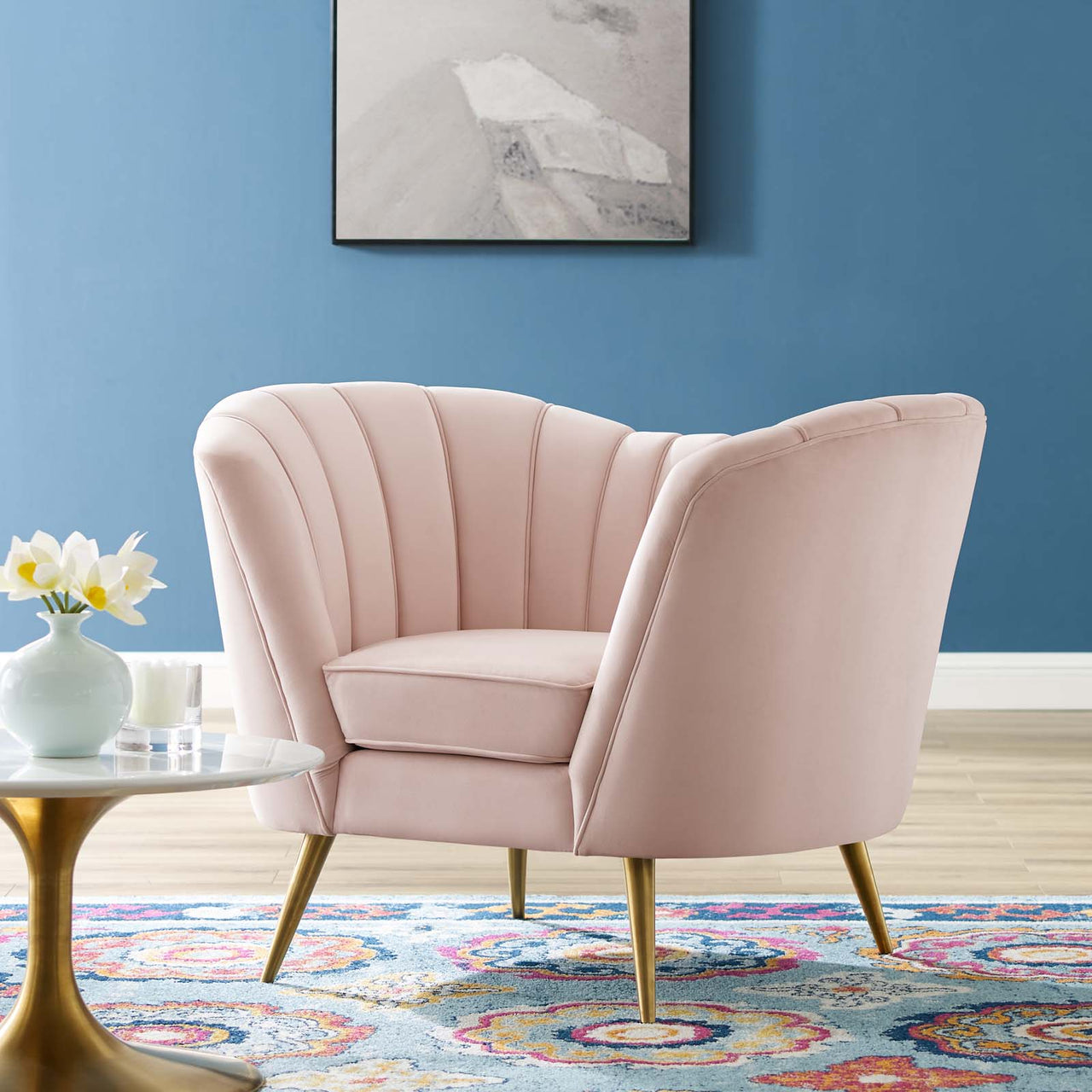 Venus Upholstered Velvet Armchair, Pink