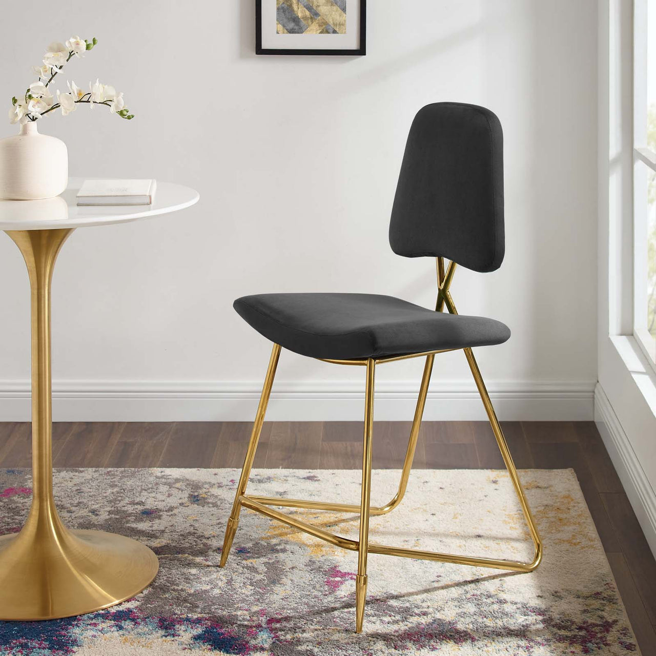 Direction Velvet Counter Stool, Black