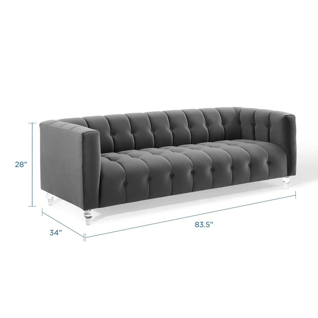 Fiorelle Upholstered Velvet Sofa, Charcoal