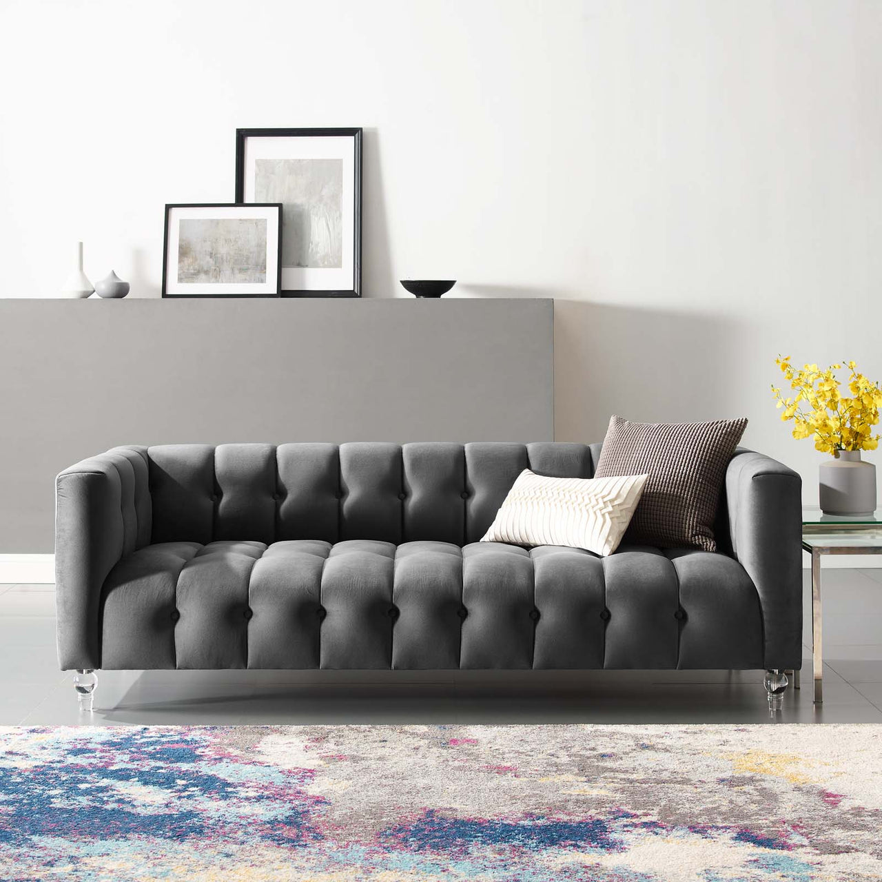 Fiorelle Upholstered Velvet Sofa, Charcoal