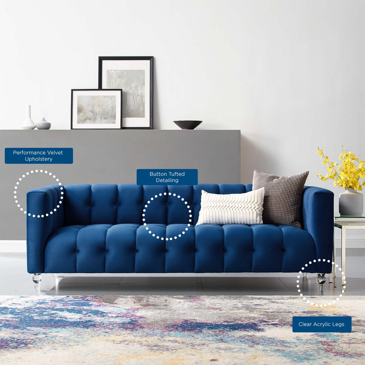 Fiorelle Upholstered Velvet Sofa, Navy
