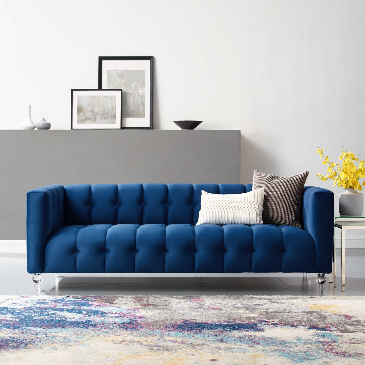 Fiorelle Upholstered Velvet Sofa, Navy