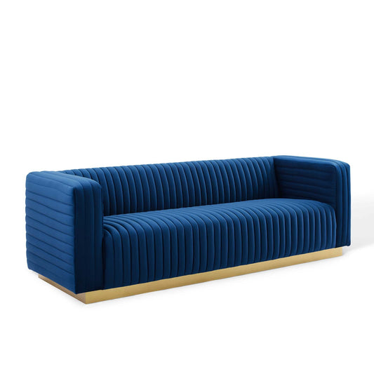 Charis Velvet Sofa, Navy
