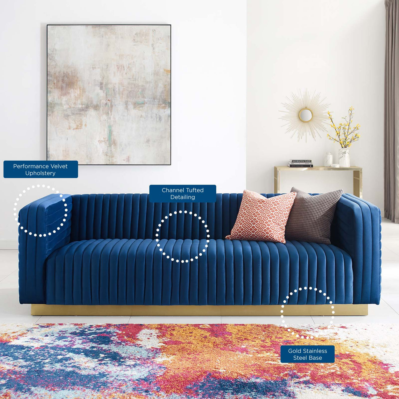 Charis Velvet Sofa, Navy