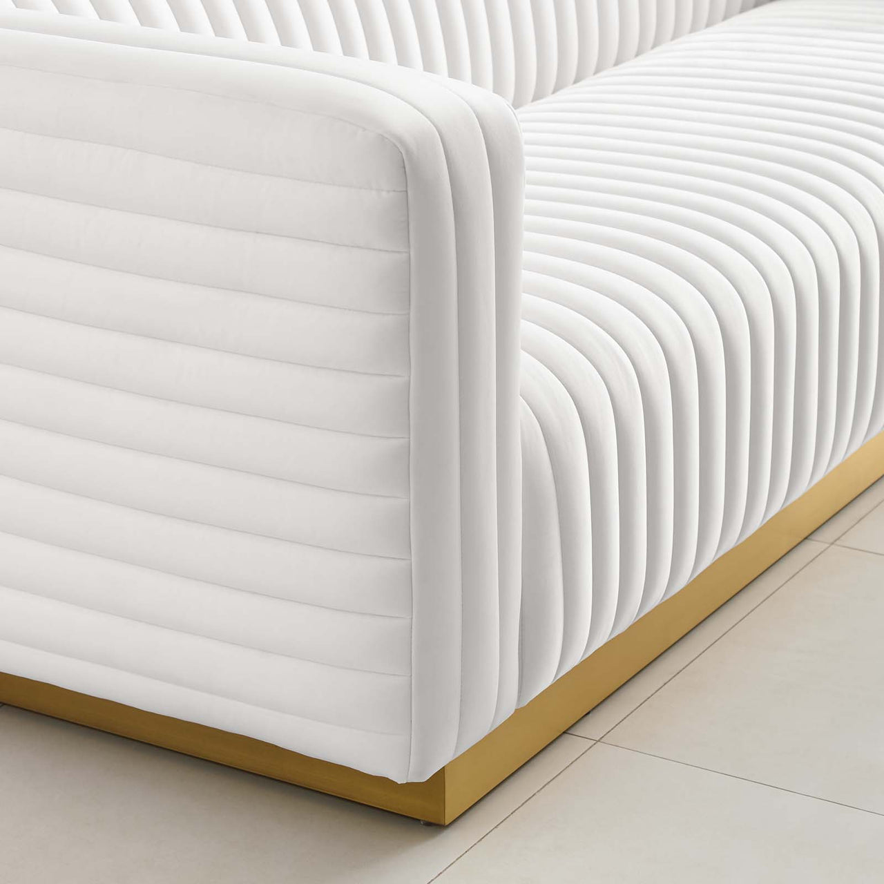Charis Velvet Sofa, White