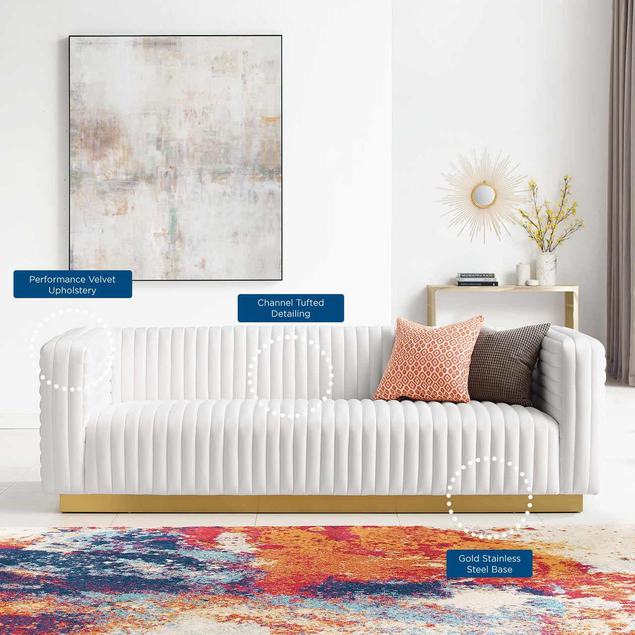 Charis Velvet Sofa, White