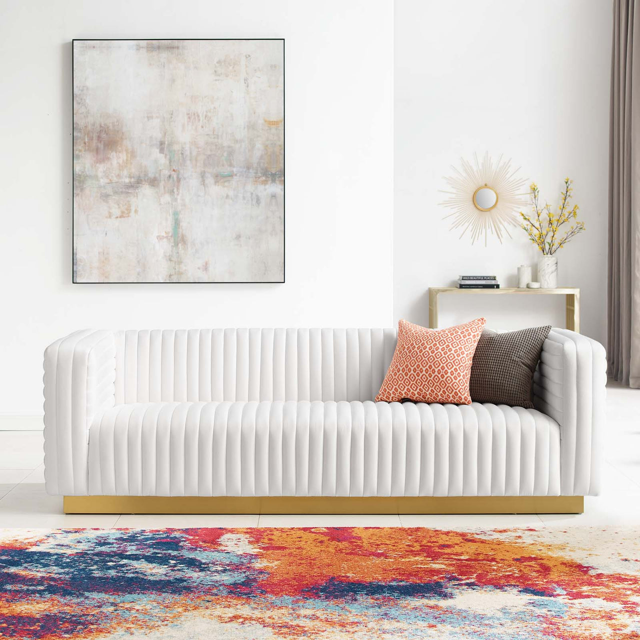 Charis Velvet Sofa, White