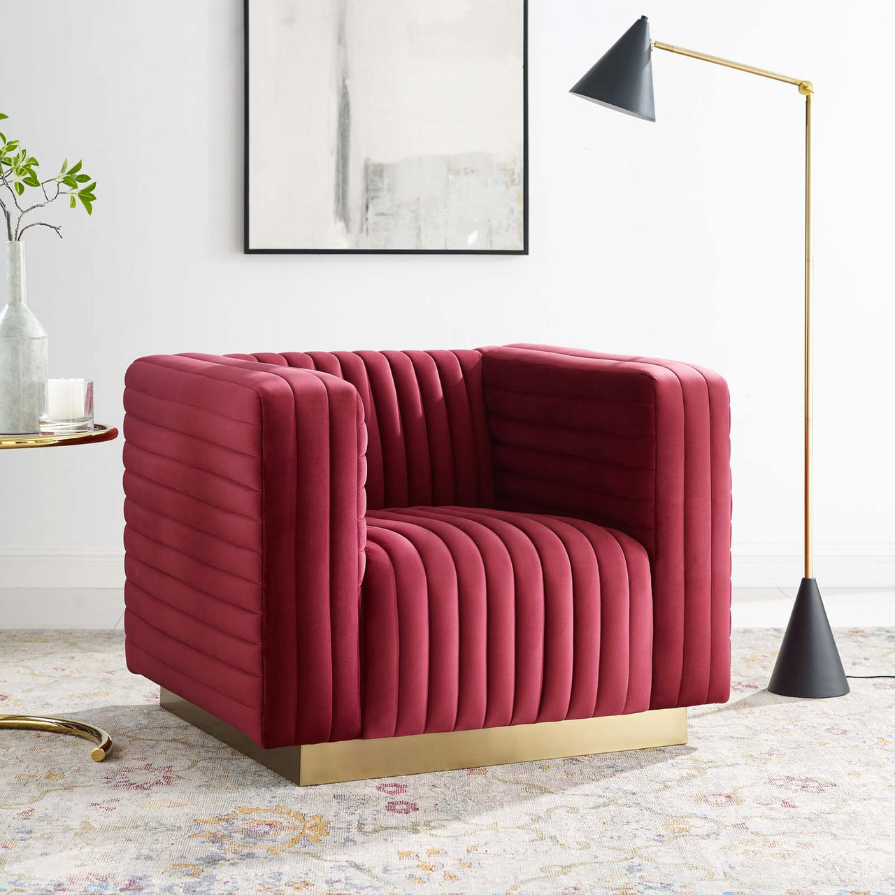 Charis Velvet Accent Armchair, Maroon