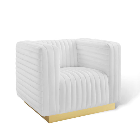 Charis Velvet Accent Armchair, White