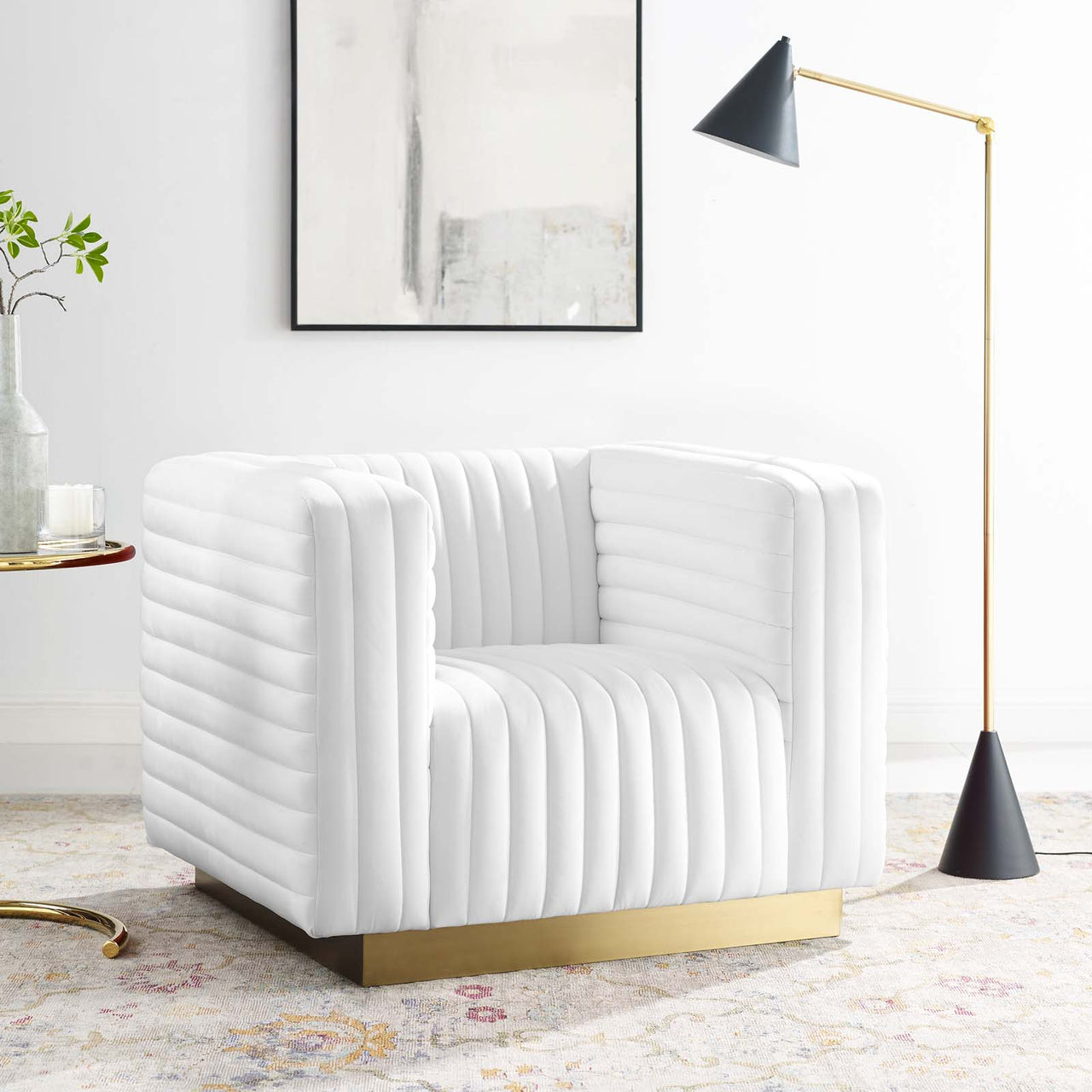 Charis Velvet Accent Armchair, White