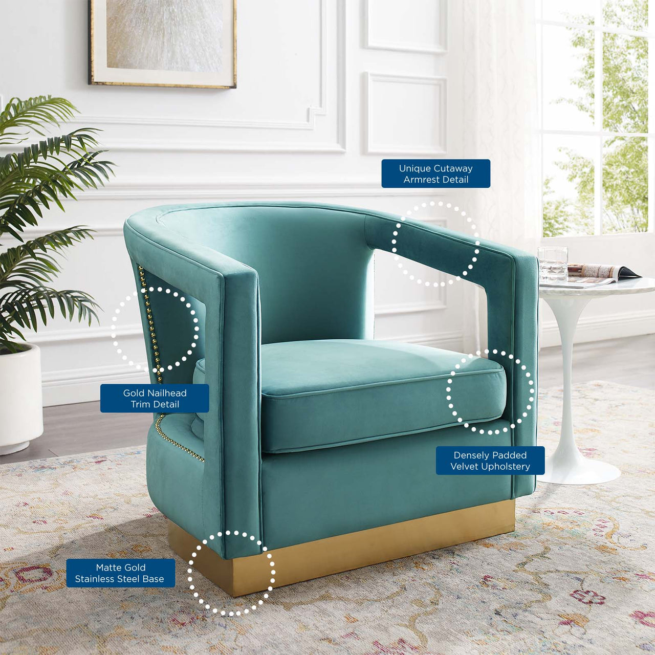 Arouse Upholstered Velvet Armchair, Mint