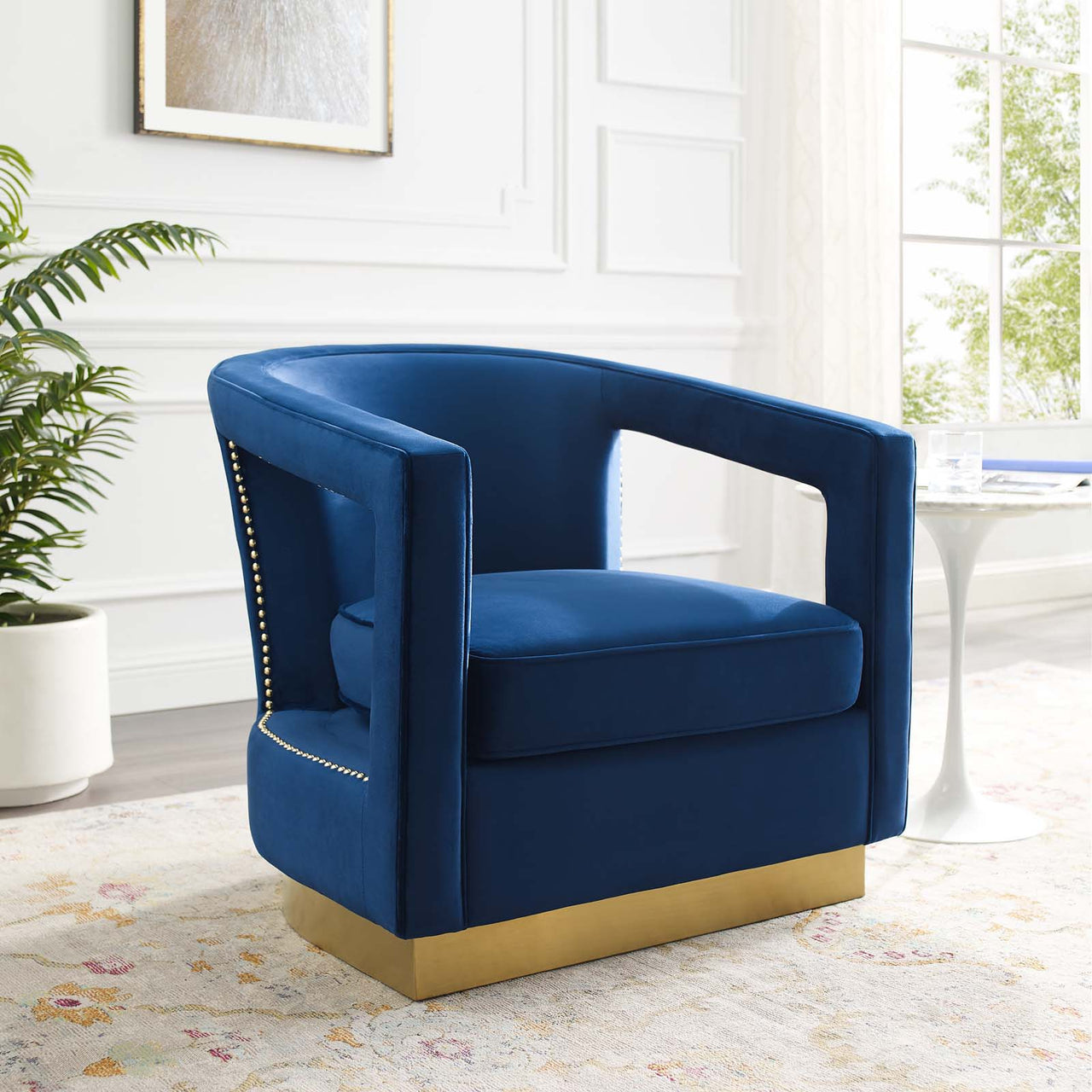 Arouse Upholstered Velvet Armchair, Navy
