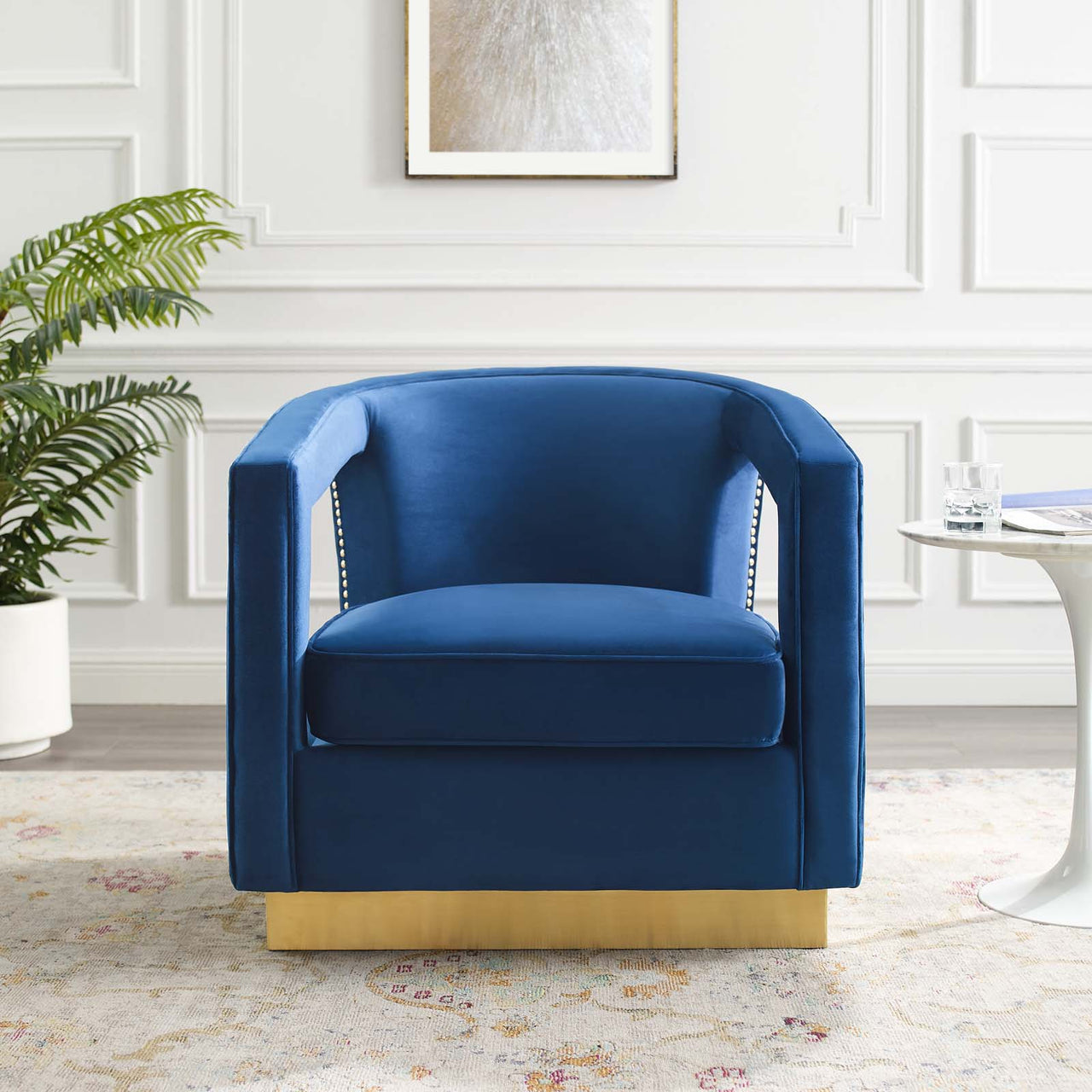 Arouse Upholstered Velvet Armchair, Navy