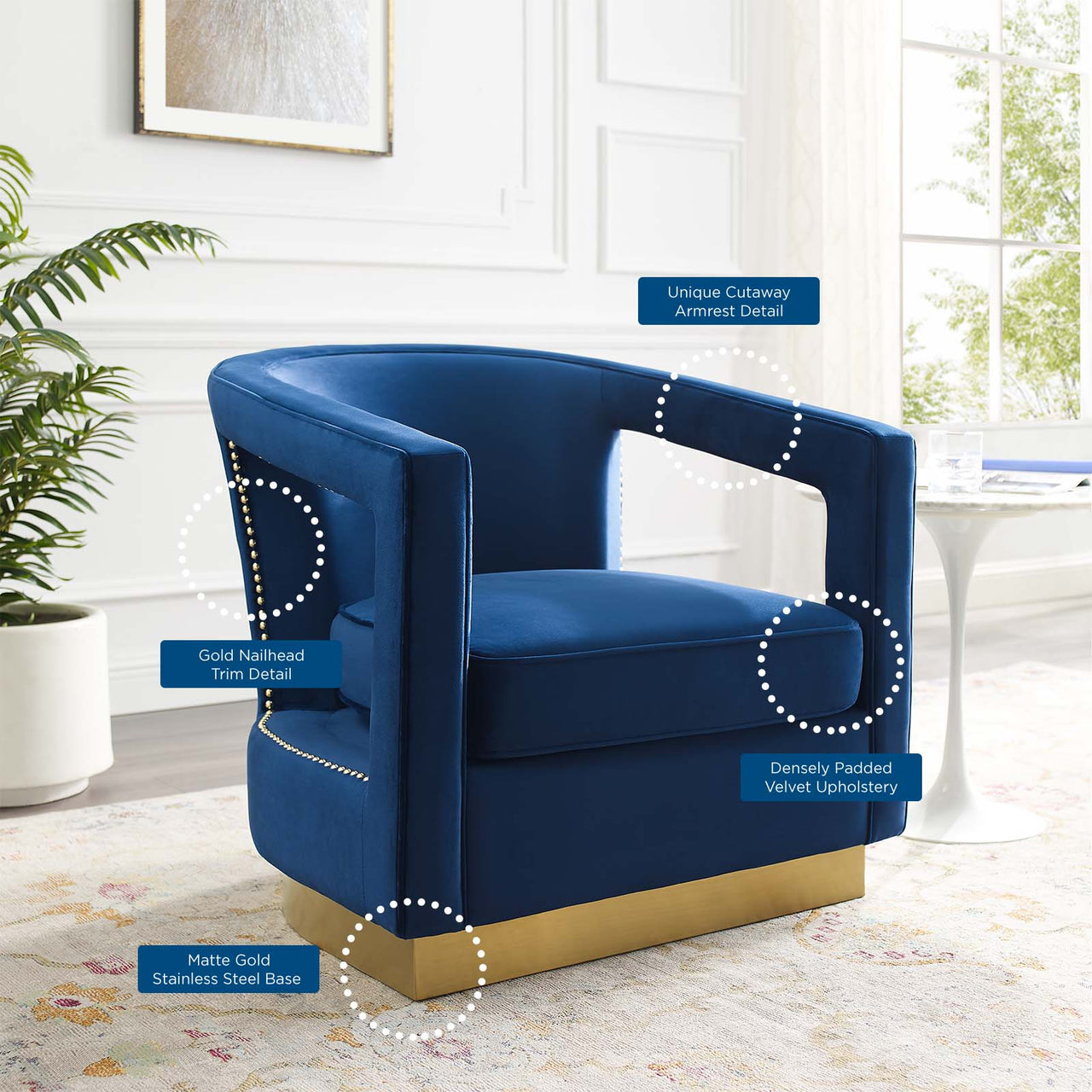 Arouse Upholstered Velvet Armchair, Navy