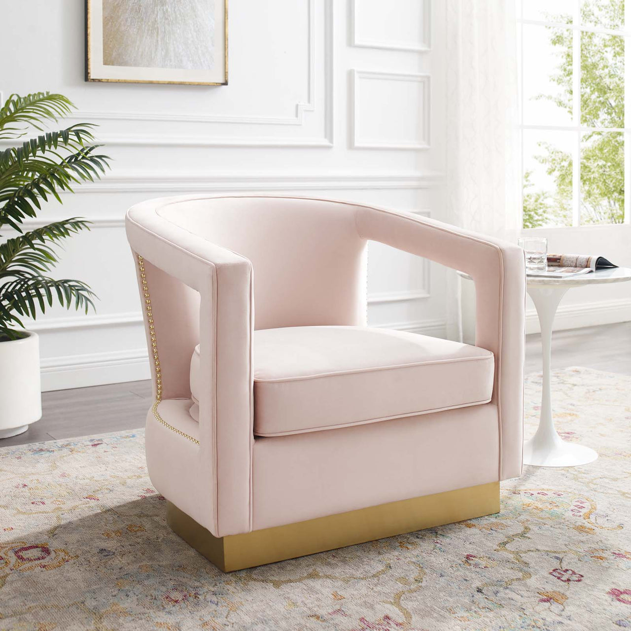 Arouse Upholstered Velvet Armchair, Pink