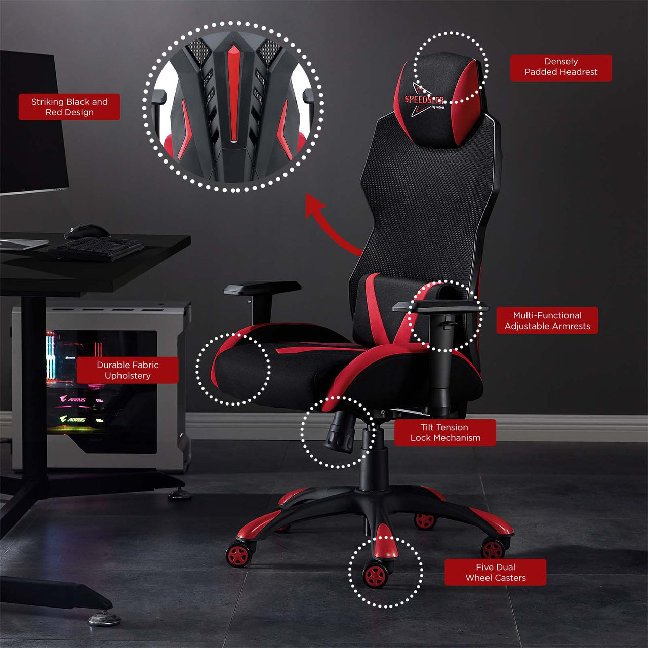 Vanquish Gaming Computer Chair, Black & Red